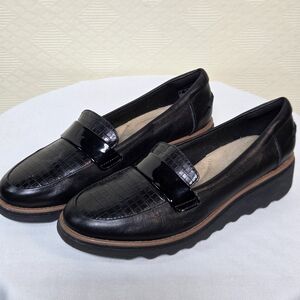 Clarks Collection Slip on Shoe Women's Raisie Arlie Black Interest Size-7.5